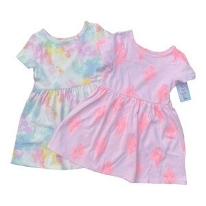 Set of 2 Size 2T Cat & Jack Pastel Tie-Dye and Pink Toddler Dresses New W Tags